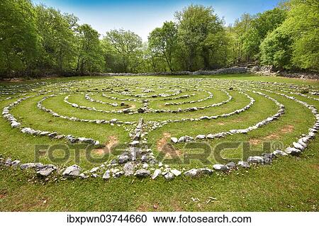 Stock Image - Vesna's Labyrinth, replica of a labyrinth found at Notre-Dame, Tramuntana Forest, Cres, Croatia, Europe. Fotosearch