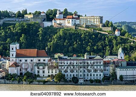 Veste Oberhaus Fortress, Jesuit Church of St. Michael, Niedernburg Abbey, flooded promenade of the Inn river during high water, Innkai waterfront, historic centre, Passau, Lower Bavaria, Bavaria, Germany, Europe View Large Photo Image Stock Image - Veste Oberhaus Fortress, Jesuit Church of St. Michael, Niedernburg Abbey, flooded promenade of the Inn river during high water, Innkai waterfront, historic centre, Passau, Lower Bavaria, Bavaria, Germany, Europe. Fotosearch