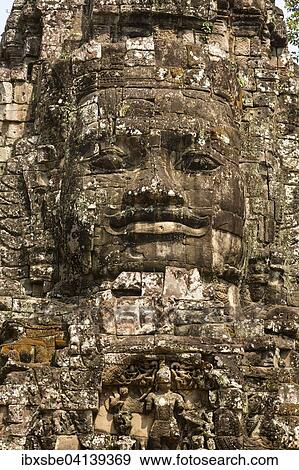 Stock Photo - Victory Gate in the east of Angkor Thom, Avalokiteshvara face storm, detail, western view, Angkor Thom, Siem Reap, Cambodia, Asia. Fotosearch