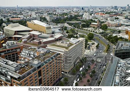 View from DB Tower towards the Potsdamer Strasse and State Library, New National Gallery, St. Matthew Church, Berlin, Germany, Europe View Large Photo Image Stock Photo - View from DB Tower towards the Potsdamer Strasse and State Library, New National Gallery, St. Matthew Church, Berlin, Germany, Europe. Fotosearch