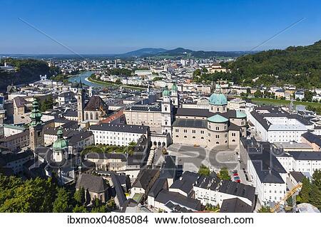 View from Hohensalzburg Fortress onto the historic centre, UNESCO World Heritage Site, Kapitelplatz square and Salzburg Cathedral at the front, Salzburg, Salzburg State, Austria, Europe View Large Photo Image Picture - View from Hohensalzburg Fortress onto the historic centre, UNESCO World Heritage Site, Kapitelplatz square and Salzburg Cathedral at the front, Salzburg, Salzburg State, Austria, Europe. Fotosearch