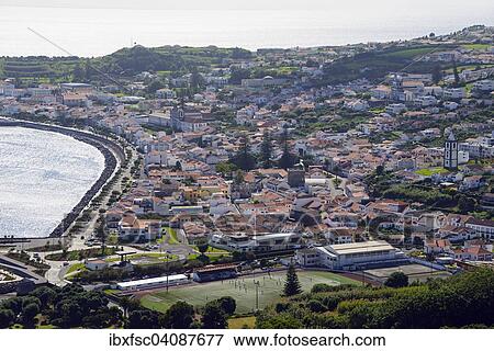 Stock Photo - View from Miradouro de Nossa Senhora da Conceicao, Horta, Faial, Azores, Portugal, Europe. Fotosearch