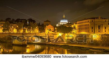 View from Ponte Sant'Angelo across the Tiber River to St. Peter's Basilica at night, Rome, Lazio, Italy, Europe View Large Photo Image Stock Image - View from Ponte Sant'Angelo across the Tiber River to St. Peter's Basilica at night, Rome, Lazio, Italy, Europe. Fotosearch