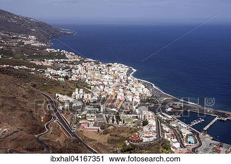 Stock Image - View from the Mirador de La Concepcion towards Santa Cruz de La Palma, La Palma, Canary Islands, Spain, Europe. Fotosearch
