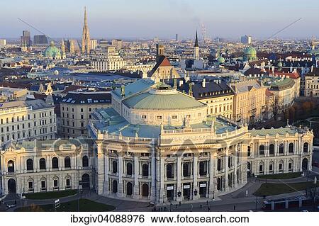 Stock Photograph - View from the observation tower on the Burgtheater and the city center during the Vienna Eistraum on Rathausplatz, Innere Stadt, Vienna, Austria, Europe. Fotosearch