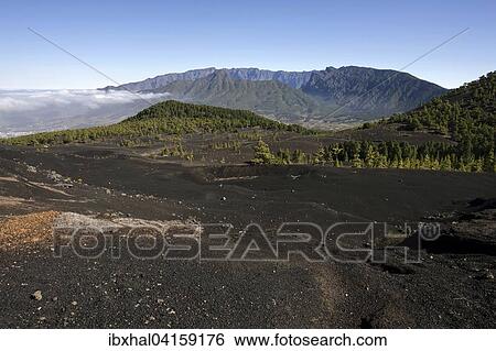 View from the Parque Natural de Cumbre Vieja onto volcanic landscape, Valle Aridane and Caldere de Taburiente, La Palma, Canary Islands, Spain, Europe View Large Photo Image Stock Photograph - View from the Parque Natural de Cumbre Vieja onto volcanic landscape, Valle Aridane and Caldere de Taburiente, La Palma, Canary Islands, Spain, Europe. Fotosearch