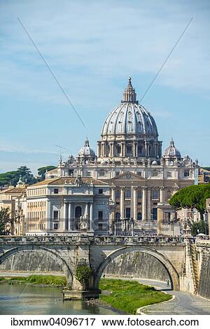 View from the Ponte Sant'Angelo across the river Tiber to St. Peter's Basilica, Rome, Lazio, Italy, Europe View Large Photo Image Stock Photo - View from the Ponte Sant'Angelo across the river Tiber to St. Peter's Basilica, Rome, Lazio, Italy, Europe. Fotosearch