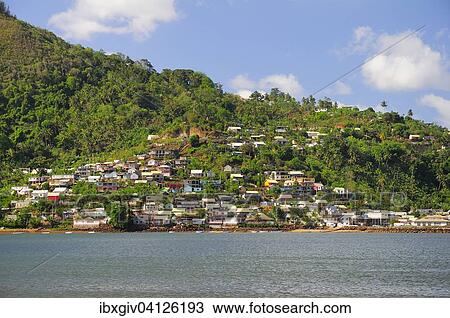 View from the sea towards the houses of the village, Manjagou, Baie de Chiconi, Mayotte, Africa View Large Photo Image Stock Image - View from the sea towards the houses of the village, Manjagou, Baie de Chiconi, Mayotte, Africa. Fotosearch