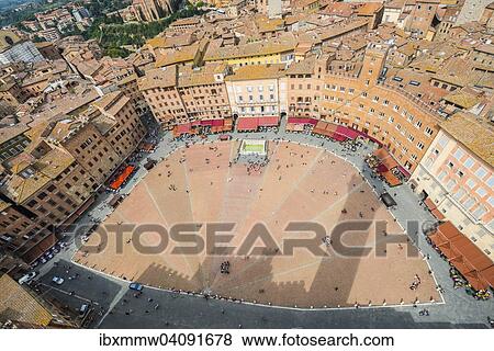 Stock Photo - View from Torre del Mangia on Piazza del Campo, Siena, Tuscany, Italy, Europe. Fotosearch