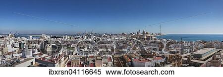 Stock Photography - View from Torre Tavira onto the historic centre, Cadiz, Andalucia, Spain, Europe. Fotosearch
