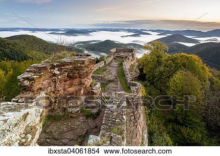 View of the Palatinate Forest from Wegelnburg Castle, morning mood in Nothweiler, Rhineland-Palatinate, Germany, Europe View Large Photo Image Picture - View of the Palatinate Forest from Wegelnburg Castle, morning mood in Nothweiler, Rhineland-Palatinate, Germany, Europe. Fotosearch