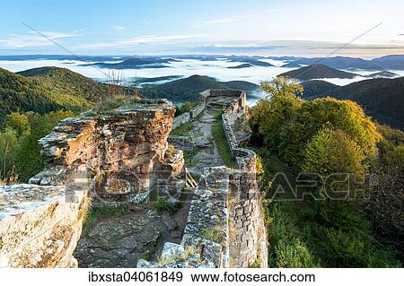 View of the Palatinate Forest from Wegelnburg Castle, morning mood in Nothweiler, Rhineland-Palatinate, Germany, Europe View Large Photo Image Stock Photo - View of the Palatinate Forest from Wegelnburg Castle, morning mood in Nothweiler, Rhineland-Palatinate, Germany, Europe. Fotosearch