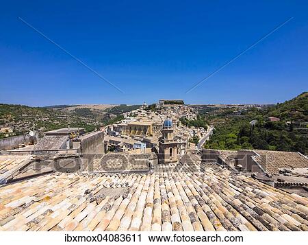 Stock Image - View of the town, at the front the Church of Santa Maria dell'Itria, Ragusa Ibla, UNESCO World Heritage Site, Val di Noto, Sicily, Italy, Europe. Fotosearch