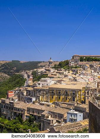 View of the town, Church of San Giorgio at the back, Ragusa Ibla, UNESCO World Heritage Site, Val di Noto, Sicily, Italy, Europe View Large Photo Image Stock Photo - View of the town, Church of San Giorgio at the back, Ragusa Ibla, UNESCO World Heritage Site, Val di Noto, Sicily, Italy, Europe. Fotosearch