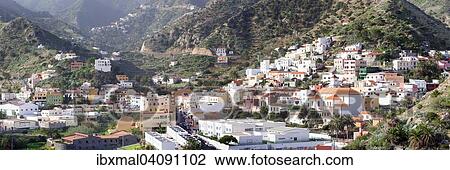 View of the village of Vallehermoso, La Gomera, Canary Islands, Spain, Europe View Large Photo Image Stock Image - View of the village of Vallehermoso, La Gomera, Canary Islands, Spain, Europe. Fotosearch