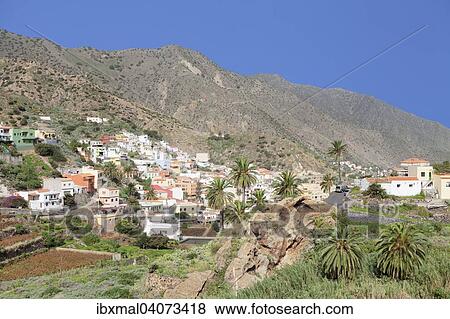 View of the village of Vallehermoso, La Gomera, Canary Islands, Spain, Europe View Large Photo Image Stock Photo - View of the village of Vallehermoso, La Gomera, Canary Islands, Spain, Europe. Fotosearch