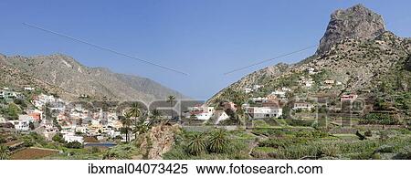 View of the village of Vallehermoso, Roque Cano, La Gomera, Canary Islands, Spain, Europe View Large Photo Image Stock Photography - View of the village of Vallehermoso, Roque Cano, La Gomera, Canary Islands, Spain, Europe. Fotosearch
