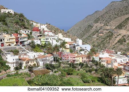 View of the village, Vallehermoso, Roque Cano, La Gomera, Canary Islands, Spain, Europe View Large Photo Image Stock Image - View of the village, Vallehermoso, Roque Cano, La Gomera, Canary Islands, Spain, Europe. Fotosearch
