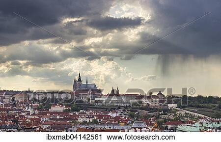 Stock Image - Views of Prague Castle and Mala Strana with St. Vitus Cathedral, Prague, Czech Republic, Europe. Fotosearch