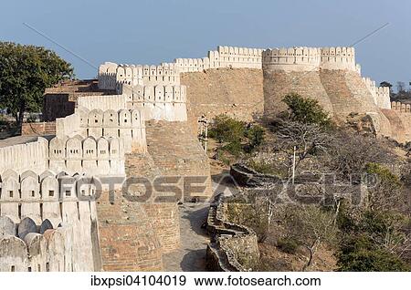 Walls of Kumbhalgarh Fort, Rajasthan, India, Asia View Large Photo Image Stock Photo - Walls of Kumbhalgarh Fort, Rajasthan, India, Asia. Fotosearch