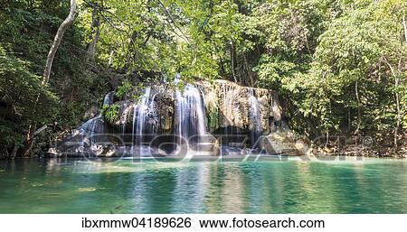 Stock Photograph - Waterfall in Erawan National Park, Kanchanaburi Province, Thailand, Asia. Fotosearch