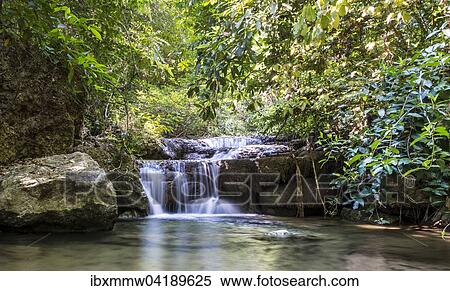 Stock Photography - Waterfall in Erawan National Park, Kanchanaburi Province, Thailand, Asia. Fotosearch