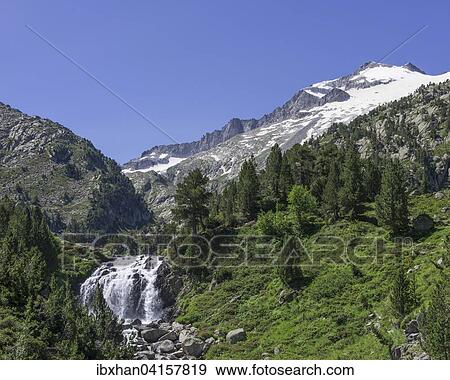 Stock Photo - Waterfall of the Rio Esera, Benasque, Aragon, Spain, Europe. Fotosearch