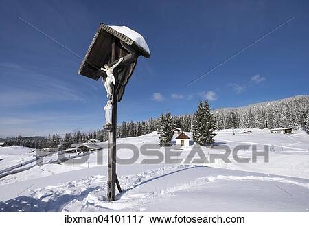 Wayside cross and chapel, Winklmoosalm alp, Reit im Winkl, Chiemgau Alps, Upper Bavaria, Bavaria, Germany, Europe View Large Photo Image Stock Photo - Wayside cross and chapel, Winklmoosalm alp, Reit im Winkl, Chiemgau Alps, Upper Bavaria, Bavaria, Germany, Europe. Fotosearch