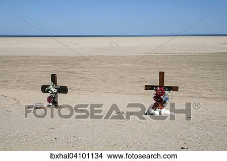 Wayside crosses, in memory of traffic accident victims on road B2 between Swakopmund and Walvis Bay, Namibia, Africa View Large Photo Image Picture - Wayside crosses, in memory of traffic accident victims on road B2 between Swakopmund and Walvis Bay, Namibia, Africa. Fotosearch