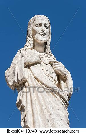 Stock Image - White Statue of Jesus Christ outside the Chapel of Virgen de la Pena, Mijas, Andalusia, Spain, Europe. Fotosearch