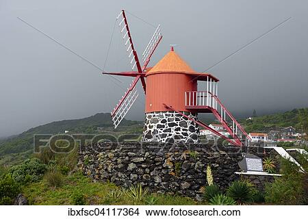 Picture - Windmill, Calheta de Nesquim, Azores, Portugal, Europe. Fotosearch