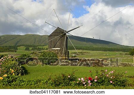 Stock Image - Windmill, Doze Ribeiras, Terceira, Azores, Portugal, Europe. Fotosearch