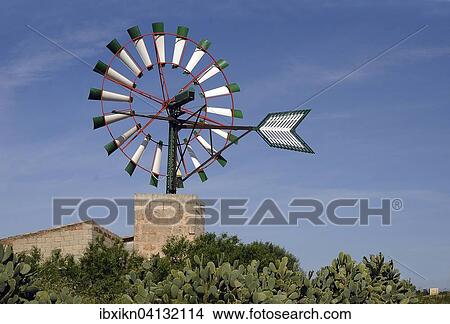 Windmill with cacti, Campos, Majorca, Balearic Islands, Spain, Europe View Large Photo Image Picture - Windmill with cacti, Campos, Majorca, Balearic Islands, Spain, Europe. Fotosearch