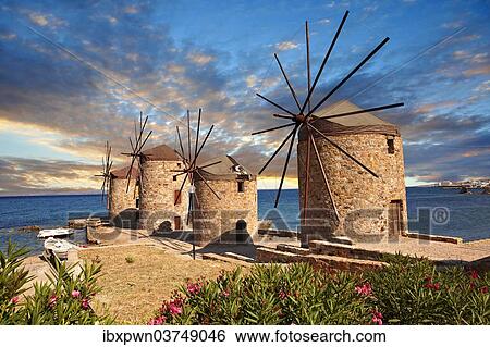 Windmills, Chios, island of Chios, North Aegean, Greece, Europe View Large Photo Image Stock Photograph - Windmills, Chios, island of Chios, North Aegean, Greece, Europe. Fotosearch