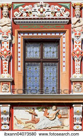 Window of the historic Haus zum Breiten Herd, Renaissance mansion, historic centre, Erfurt, Thuringia, Germany, Europe View Large Photo Image Stock Image - Window of the historic Haus zum Breiten Herd, Renaissance mansion, historic centre, Erfurt, Thuringia, Germany, Europe. Fotosearch