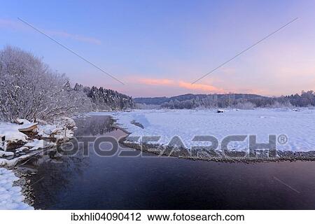 Winter morning at the river Isar in Geretsried, Isar, Upper Bavaria, Bavaria, Germany, Europe View Large Photo Image Stock Image - Winter morning at the river Isar in Geretsried, Isar, Upper Bavaria, Bavaria, Germany, Europe. Fotosearch