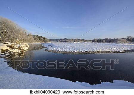 Winter morning at the river Isar in Geretsried, Isar, Upper Bavaria, Bavaria, Germany, Europe View Large Photo Image Stock Image - Winter morning at the river Isar in Geretsried, Isar, Upper Bavaria, Bavaria, Germany, Europe. Fotosearch