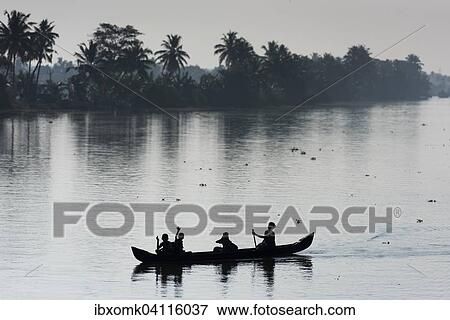 Woman taking children to school in a small boat, Backwaters canal system, Kerala, South India, India, Asia View Large Photo Image Stock Photo - Woman taking children to school in a small boat, Backwaters canal system, Kerala, South India, India, Asia. Fotosearch