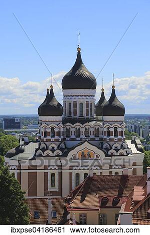 Stock Image - Alexander Nevsky Cathedral, Aleksander Nevski Katedraal, seen from the tower of the Toomkirik cathedral, Tallinn, Estonia, Europe. Fotosearch