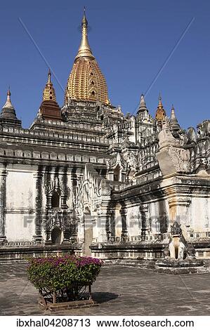 Stock Image - Ananda Temple with golden stupa, pagoda, Bagan, Mandalay Division, Myanmar, Asia. Fotosearch