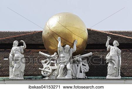Atlas carrying the firmament on his shoulders, mythological figures on the roof of the National Library, Josefsplatz, Vienna, Austria, Europe View Large Photo Image Stock Image - Atlas carrying the firmament on his shoulders, mythological figures on the roof of the National Library, Josefsplatz, Vienna, Austria, Europe. Fotosearch