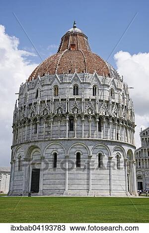 Stock Image - Baptistery, Piazza del Duomo, Province of Pisa, Tuscany, Italy, Europe. Fotosearch