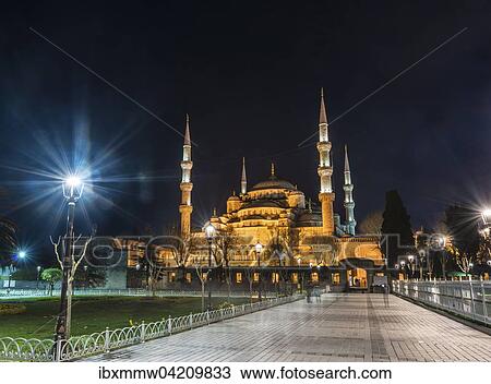 Blue Mosque, Sultan Ahmet Camii at night, Sultan Ahmed Park, Sultanahmet, European Side, Istanbul, Turkey, Asia View Large Photo Image Stock Image - Blue Mosque, Sultan Ahmet Camii at night, Sultan Ahmed Park, Sultanahmet, European Side, Istanbul, Turkey, Asia. Fotosearch