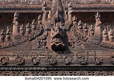 Carvings on the wooden facade, the Shwenandaw Monastery, Mandalay, Division Mandalay, Myanmar, Asia View Large Photo Image Stock Photography - Carvings on the wooden facade, the Shwenandaw Monastery, Mandalay, Division Mandalay, Myanmar, Asia. Fotosearch
