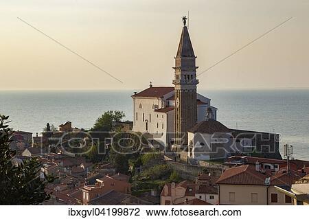 Cathedral of St. George, Piran, Istria, Slovenian Littoral, Slovenia, Europe View Large Photo Image Stock Image - Cathedral of St. George, Piran, Istria, Slovenian Littoral, Slovenia, Europe. Fotosearch