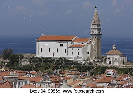 Cathedral of St. George, Piran, Istria, Slovenian Littoral, Slovenia, Europe View Large Photo Image Stock Photography - Cathedral of St. George, Piran, Istria, Slovenian Littoral, Slovenia, Europe. Fotosearch