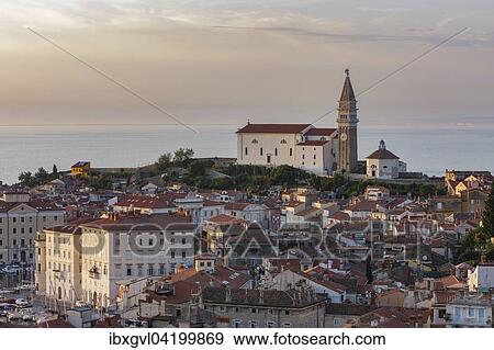 Cityscape with Cathedral of St. George, Piran, Istria, Slovenian Littoral, Slovenia, Europe View Large Photo Image Stock Photo - Cityscape with Cathedral of St. George, Piran, Istria, Slovenian Littoral, Slovenia, Europe. Fotosearch
