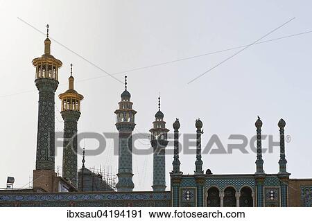 Colorfully ornamented minarets, Shrine of Fatima Masuma, Qom, Iran, Asia View Large Photo Image Stock Image - Colorfully ornamented minarets, Shrine of Fatima Masuma, Qom, Iran, Asia. Fotosearch