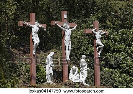 Stock Image - Crucifixion on the Calvary, Kalvarienberg, Velbert-Neviges, North Rhine-Westphalia, Germany, Europe. Fotosearch