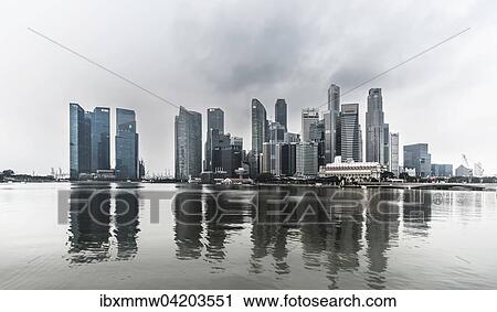Stock Image - Downtown, financial district, skyscrapers, Singapore, Asia. Fotosearch